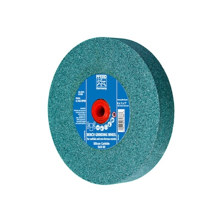 Pferd 6" x 1" Vitrified Bench Wheel - 1" A.H., Silicon Carbide, 60 Grit 61788
